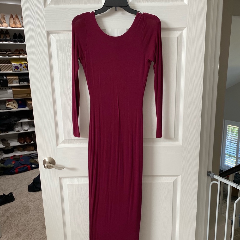 Burgundy calf length dress